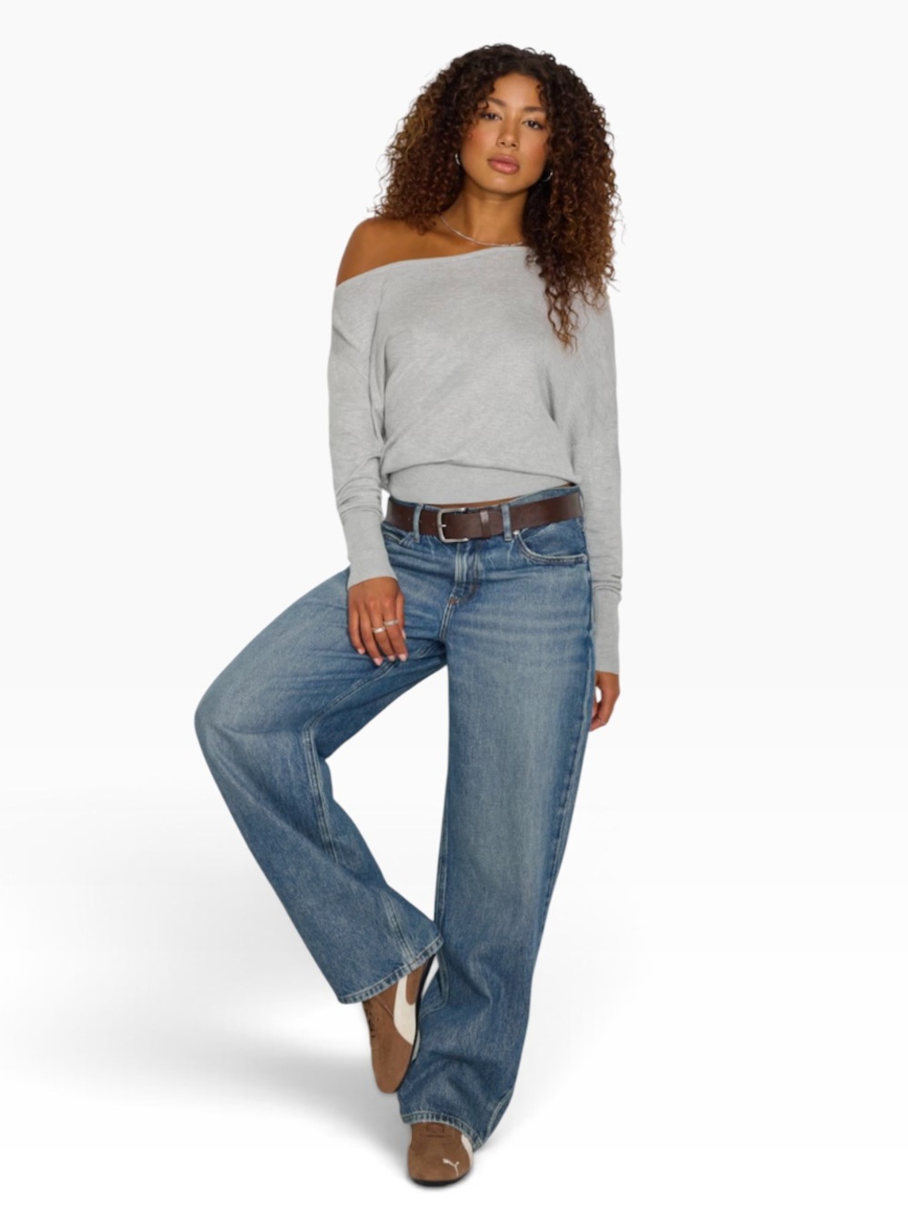 NWT GARAGE Junior’s Rae Asymmetrical Lightweight fine jersey knit in grey.